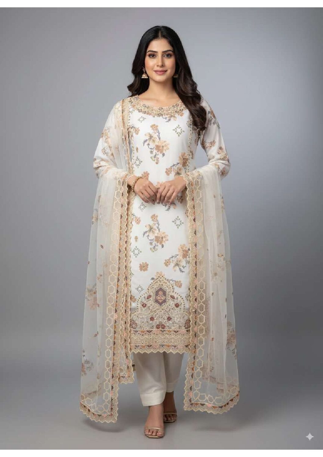 ORGANZA STUFF EMBROIDERED DRESS